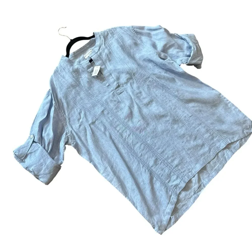 Banana Republic Vintage Light Blue Loose Linen Tunic Shirt